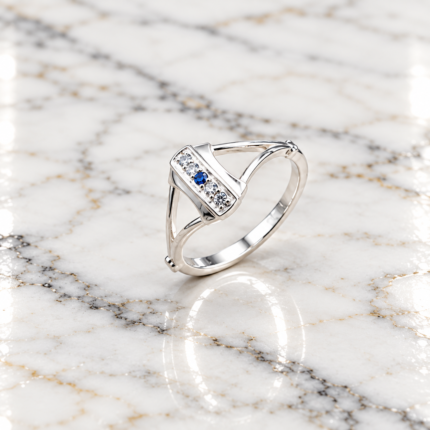 Pure Silver Geometric Designer Ring with Blue & White CZ Stones | Modern Elegant Ring