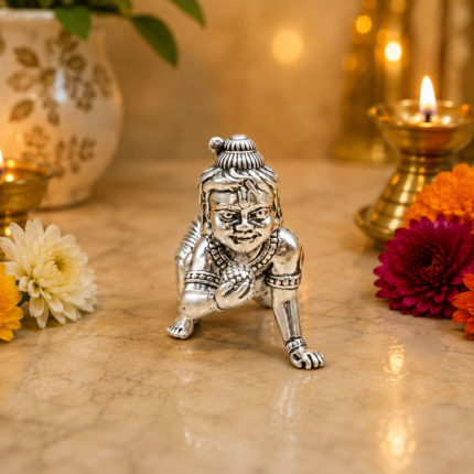 Pure Silver Bal Krishna Murti – Exquisite Handcrafted Silver Idol for Home Temple