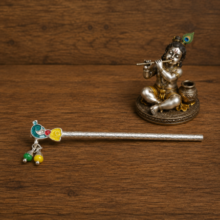 Pure Silver Krishna Flute – Exquisite Handcrafted Silver Bansuri for Pooja & Gifting