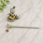 Pure Silver Krishna Flute – Handcrafted Silver Bansuri with Enamel Peacock Design