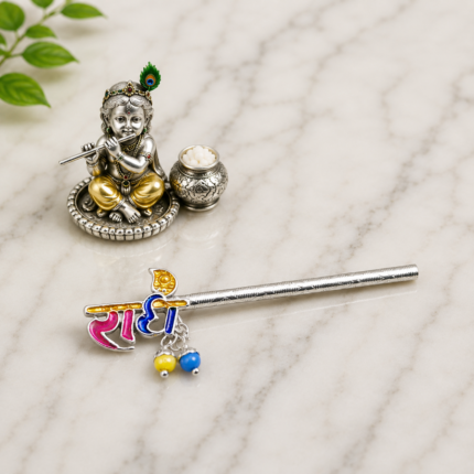 Pure Silver Krishna Flute – Exquisite Handcrafted Silver Bansuri with Enamel Work