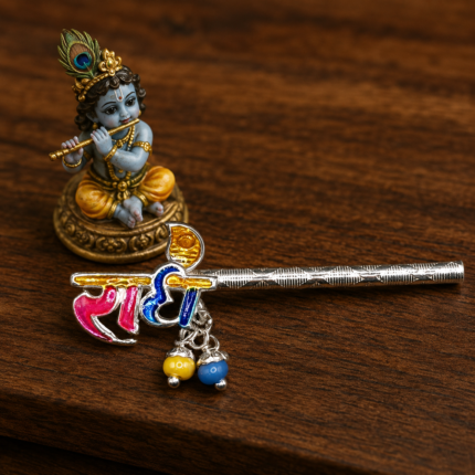 Pure Silver Krishna Flute – Exquisite Handcrafted Silver Bansuri with Enamel Work