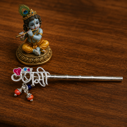 Pure Silver Krishna Flute – Elegant Handcrafted Silver Bansuri with Krishna Design