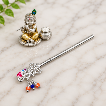 Pure Silver Krishna Flute – Elegant Handcrafted Silver Bansuri with Krishna Design