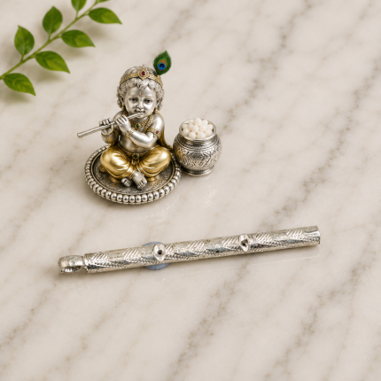 Pure Silver Flute – Elegant Handcrafted Krishna Bansuri with Intricate Detailing