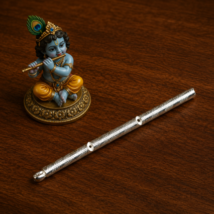Pure Silver Krishna Flute – Elegant Handcrafted Silver Bansuri with Intricate Detailing