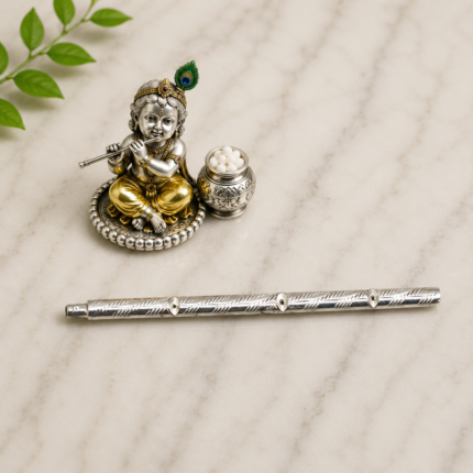 Pure Silver Krishna Flute – Elegant Handcrafted Silver Bansuri with Intricate Detailing