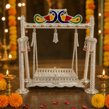 Pure Silver God Jhula – Exquisite Handcrafted Silver Jhula for Laddu Gopa