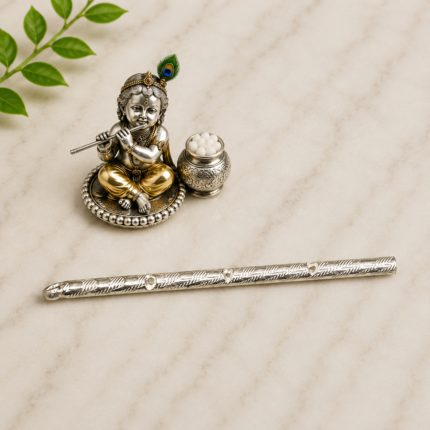 Pure Silver Flute with Intricate Traditional Design – Krishna Bansuri