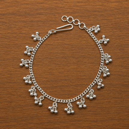 Elegant Silver Female Bracelet with Dangling Bead Charms