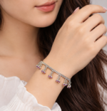 Elegant Silver Female Bracelet with Dangling Bead Charms