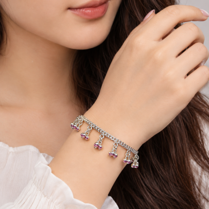 Elegant Silver Female Bracelet with Dangling Bead Charms