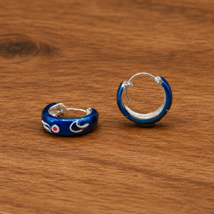 Pure Silver Blue Designer Hoop Earring for Men