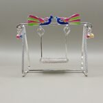 Pure Silver God Jhula with Colorful Peacock Design – Elegant Silver Swing for Laddu Gopal Ji
