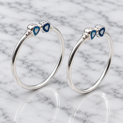 Pure Silver Kids Leg Kada Pair | Blue & Turquoise Designer Silver Kada