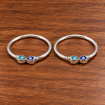 Pure Silver Kids Leg Kada Pair | Blue & Turquoise Designer Silver Kada