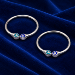 Pure Silver Kids Leg Kada Pair | Blue & Turquoise Designer Silver Kada