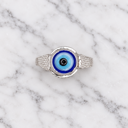 Pure Silver Kids Evil Eye Ring – Stylish Adjustable Ring for Children