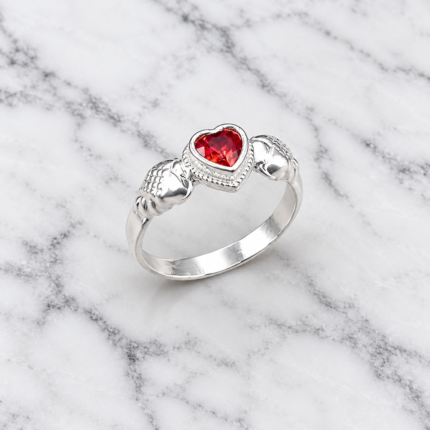 Pure Silver Kids Heart Ring – Cute Red Heart Design Ring for Children
