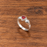 Pure Silver Kids Heart Ring – Cute Red Heart Design Ring for Children