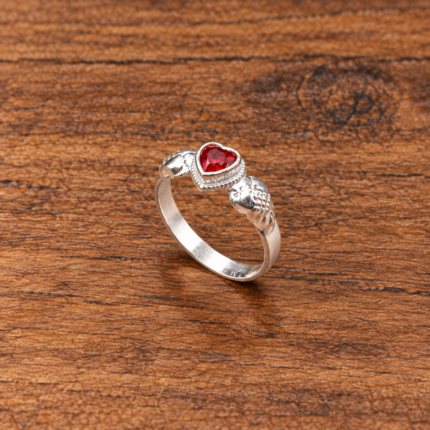 Pure Silver Kids Heart Ring – Cute Red Heart Design Ring for Children