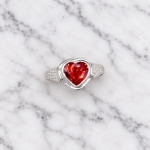 Pure Silver Kids Heart Ring – Beautiful Red Stone Ring for Children