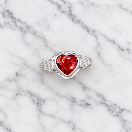 Pure Silver Kids Heart Ring – Beautiful Red Stone Ring for Children