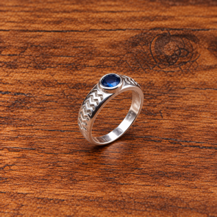 Pure Silver Kids Blue Stone Ring – Stylish Round Stone Ring for Children