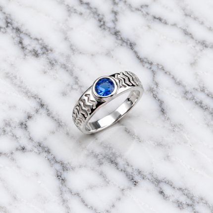 Pure Silver Kids Blue Stone Ring – Stylish Round Stone Ring for Children