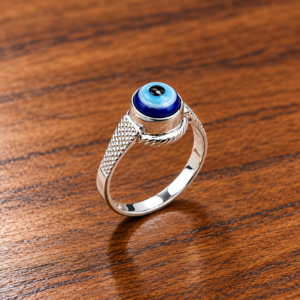 Pure Silver Kids Evil Eye Ring – Stylish Adjustable Ring for Children