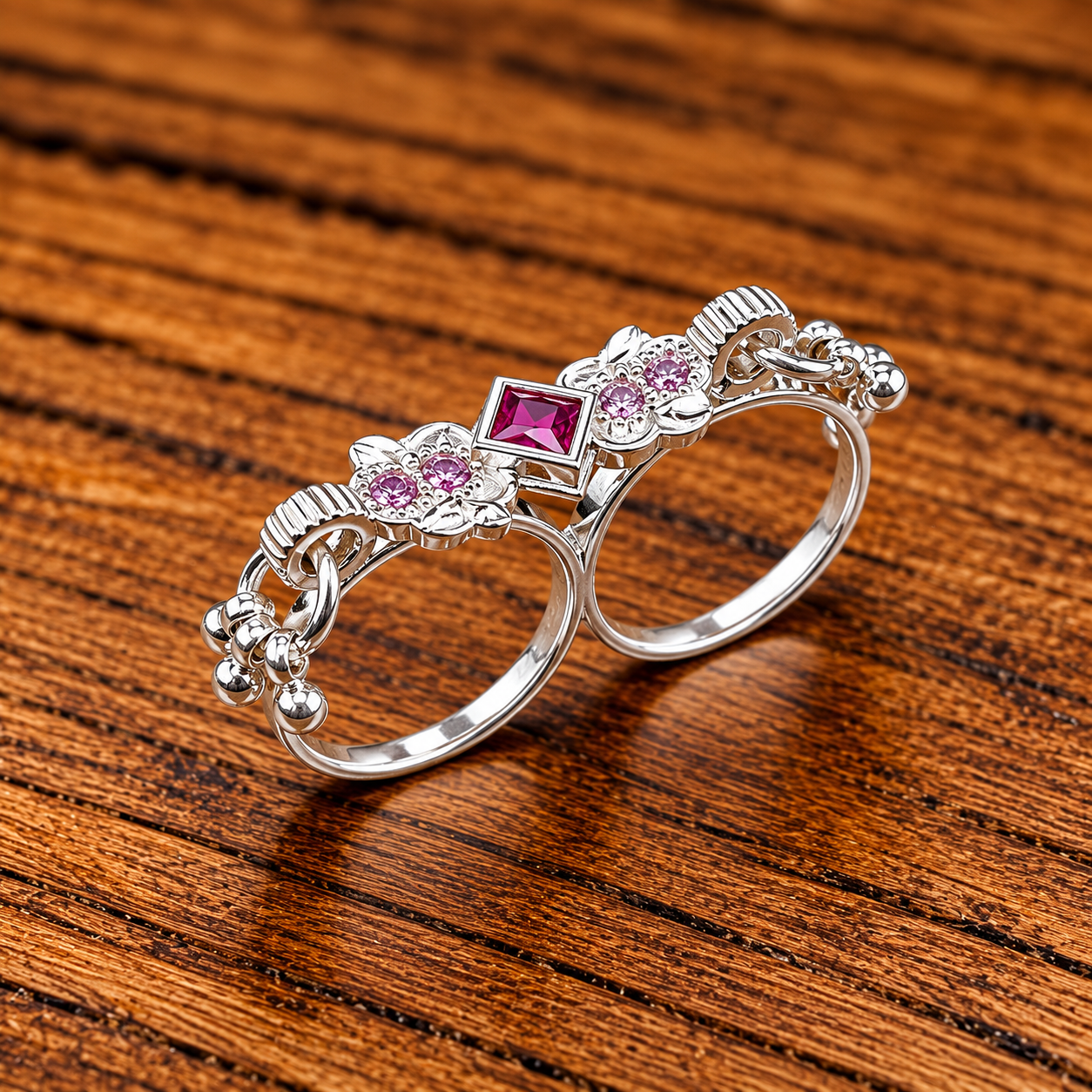 Magenta Gemstone Double Silver Ring Premium Pure Silver Kids Ring