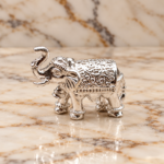 Sacred Silver Solid Elephant Idol for Wealth and Prosperity