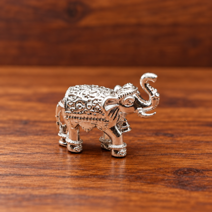 Sacred Silver Solid Elephant Idol for Wealth and Prosperity